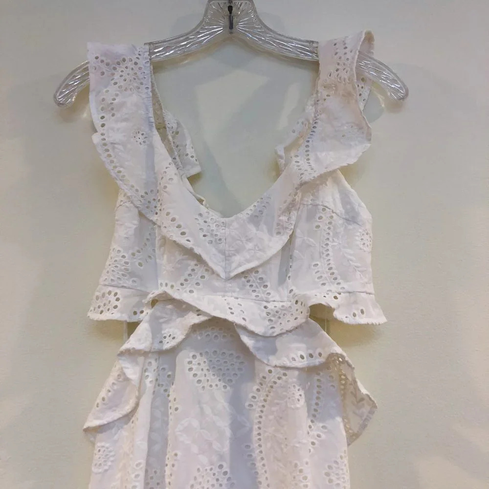 ASTR The Label Bohemian Classic Cutout Ruffle Eyelet Mini Dress Women's Small - Picture 4 of 9